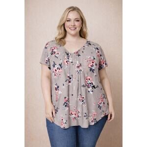 Torrid Women’s Floral Blouse Pleated Short Sleeve V Neck Top Plus Size: 00X (10)
